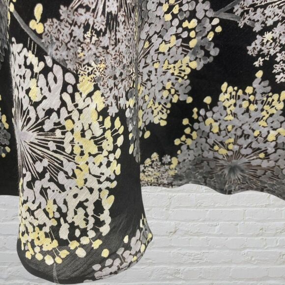 Talbots Linen Silk Dandelion Floral Skirt Black Yellow A-Line 4 - Picture 8 of 13